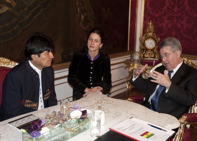 Evo Morales mit Bundespräsident Heinz Fischer in der Wiener Hofburg