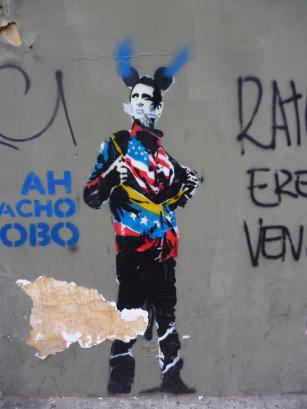 Capriles zeigt sein wahres Gesicht – zumindest bei diesem Graffiti in Caracas. (Foto: Manu)
