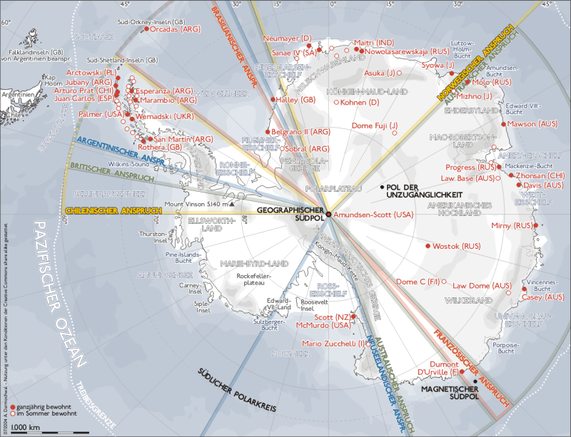 Forschungsstationen in der Antarktis und Markierung von Gebietsansprüchen
