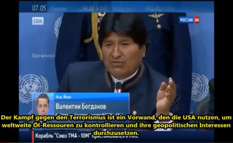 Evo Morales spricht in New York auf der 68. Vollversammlung der Vereinten Nationen
