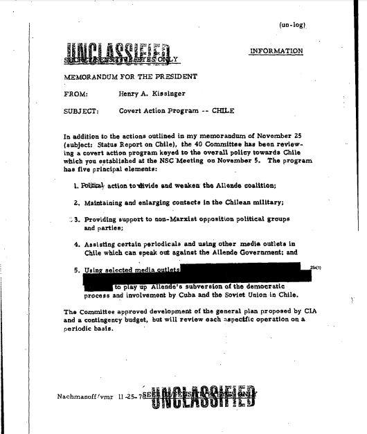 "Regierung Allende schwächen, Kontakt zu Militär halten": Fünf-Punkte-Plan Kissingers an den US-Präsidenten aus dem Jahr 1970