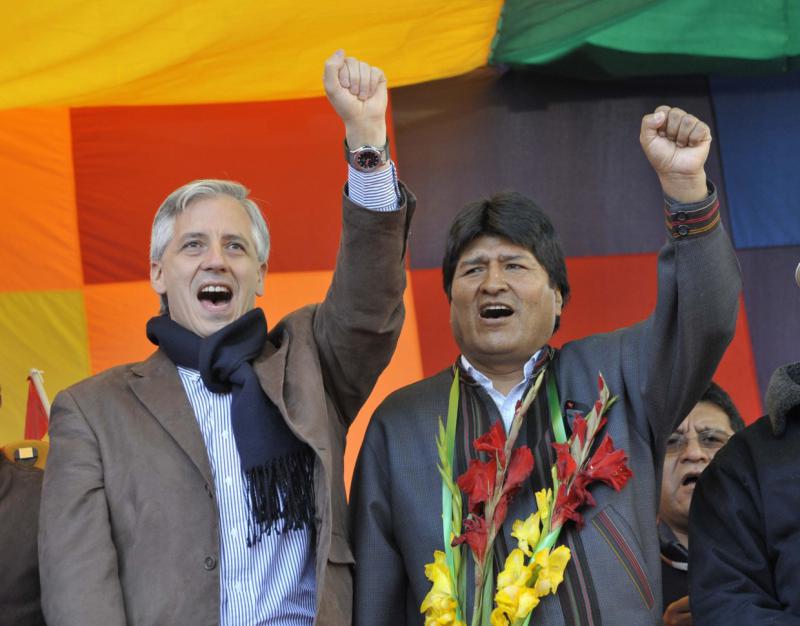 Vizepräsident Álvaro García Linera und Präsident Evo Morales bei der Kundgebung am 1. Mai in La Paz