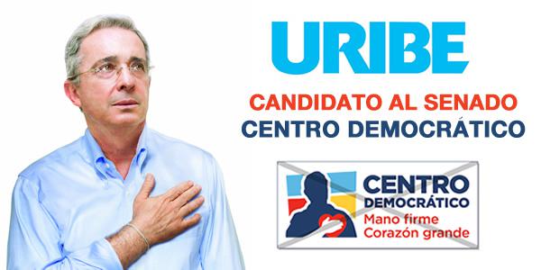 Álvaro Uribe Velez, neu gewählter Senator seiner Partei Centro Democrático. Ihr Leitspruch: "Harte Hand - Großes Herz"