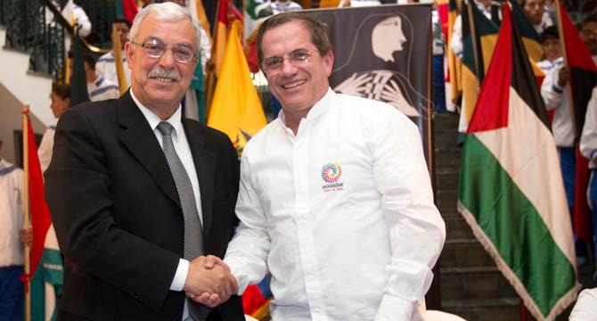 Der Botschafter Palästinas in Ecuador, Hani Remawi (links) und Außenminister Ricardo Patiño bei der Eröffnung der "Tage der Solidarität mit Palästina" am Sonntag