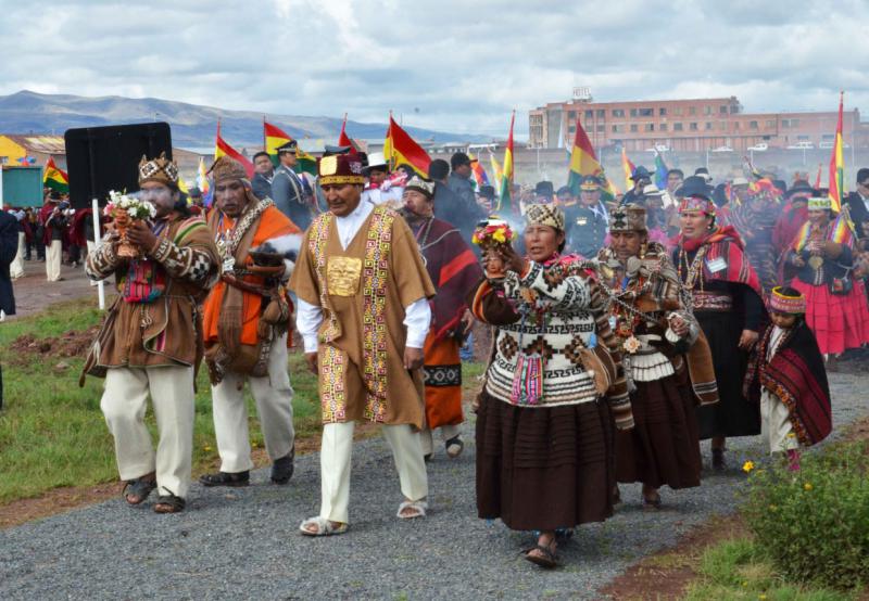 Indigene Zeremonie zur Einführung von Evo Morales in das Präsidentenamt im Januar 2015 Indigene Zeremonie zur Einführung von Evo Morales in das Präsidentenamt im Januar 2015
