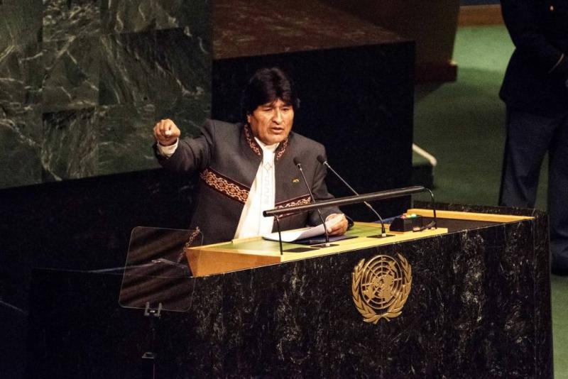Evo Morales bei seiner Ansprache am 28. September 2015  auf der Vollversammlung der Vereinten Nationen