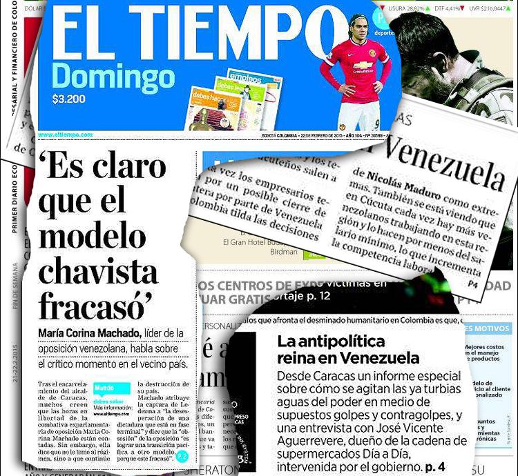 Auf denTitelseiten kolumbianischer Zeitungen wird das "chavistische Modell" für gescheitert erklärt