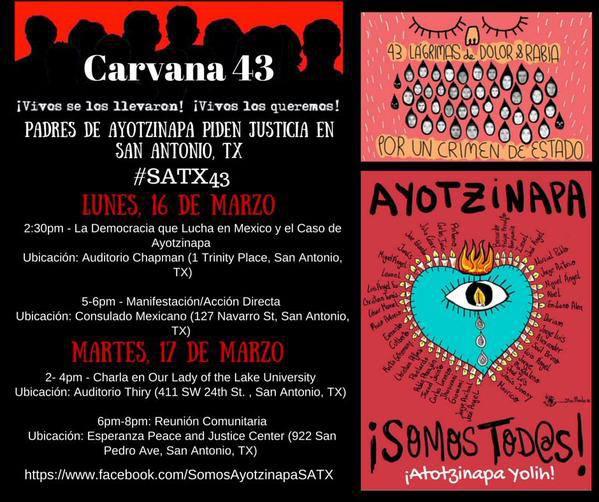 Plakat zu Veranstaltungen der Karawane 43 in San Antonio, Texas