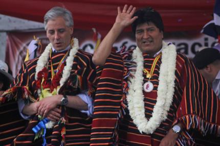 Vizepräsident García Linera, Präsident Evo Morales (v.l.n.r.)
