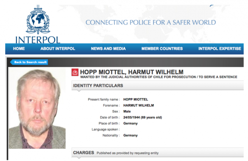Fahndungsblatt von Hopp bei Interpol. Inzwischen ist die Suche nach dem Verurteilten eingestellt
