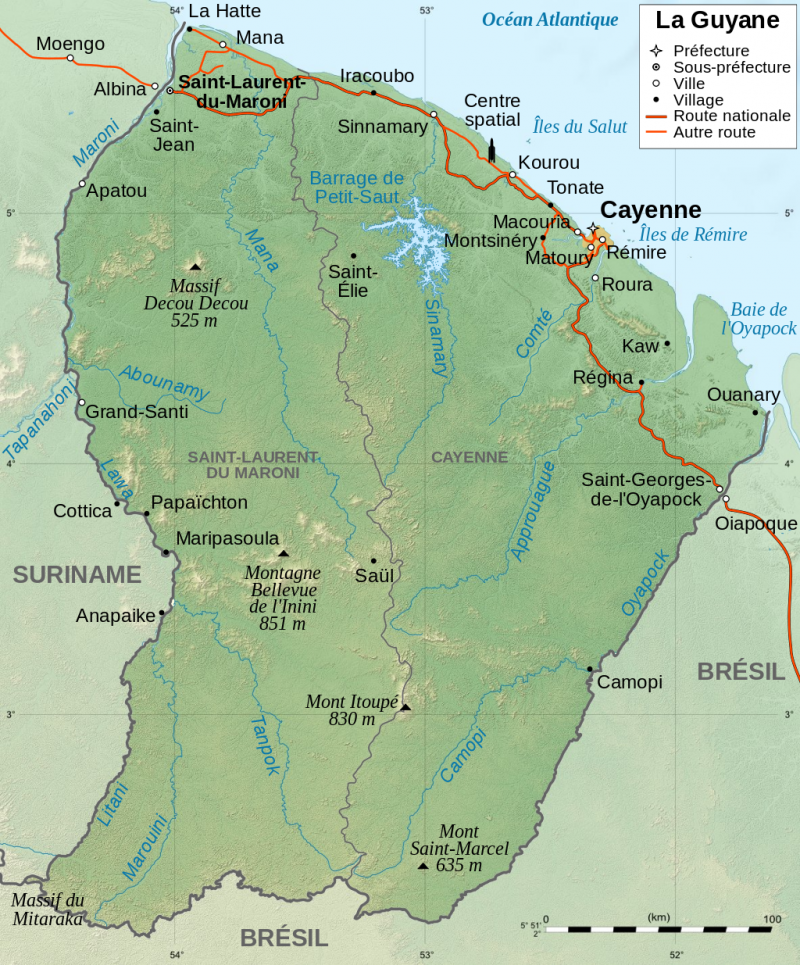 Lage von Französisch-Guyana an der Karibikküste von Südamerika