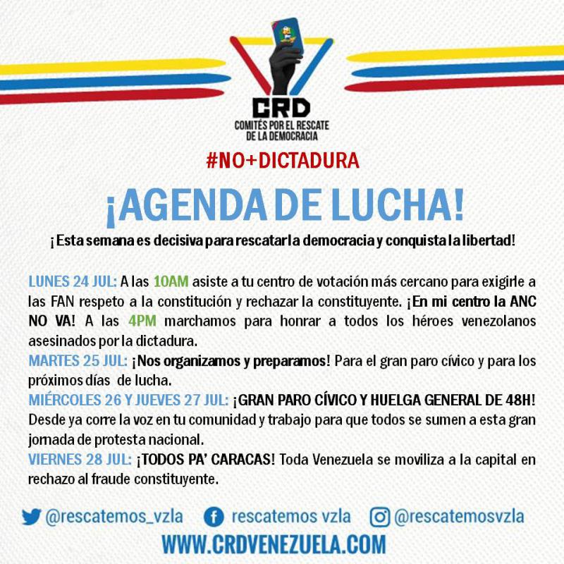 Aktionsplan des Oppositionsbündnisses MUD in Venezuela für kommende Woche