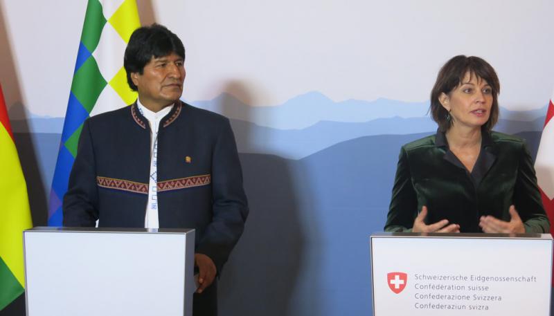Evo Morales (links) am Donnerstag mit der Schweizer Bundespräsidentin Doris Leuthard