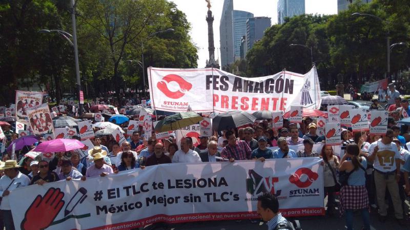 Demonstration von Bauern gegen Freihandelsabkommen in Mexiko-Stadt am 16. August