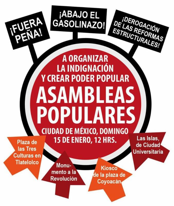 Aufruf zu Volksversammlungen gegen die Erhöhung der Benzin- und Dieselpreise in Mexiko. Gefordert wird zudem der Rücktritt von Präsident Peña Nieto und die Abschaffung seiner Strukturreformen