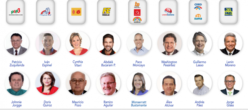 Die Kandidaten bei der Präsidentschaftswahl in Ecuador. Als Favorit gilt Lenín Moreno von Alianza País, dem aktuellen
Regierungsbündnis