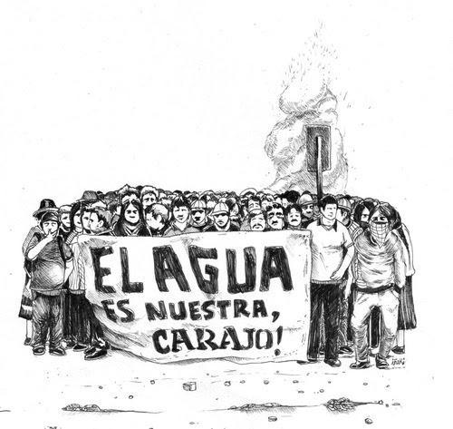 "Das Wasser gehört uns, verdammt" – Karikatur aus Bolivien