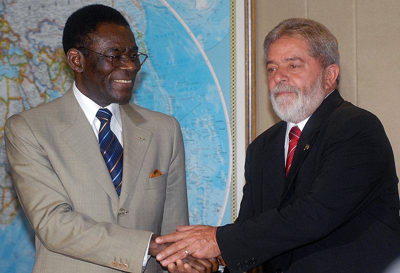 Teodoro Obiang Nguema Mbasogo, Ex-Präsient von Aquatorialguinea mit seinem  brasilianischen Amtskollegen Luiz Inácio Lula da Silva bei einem Treffen im Jahr 2008