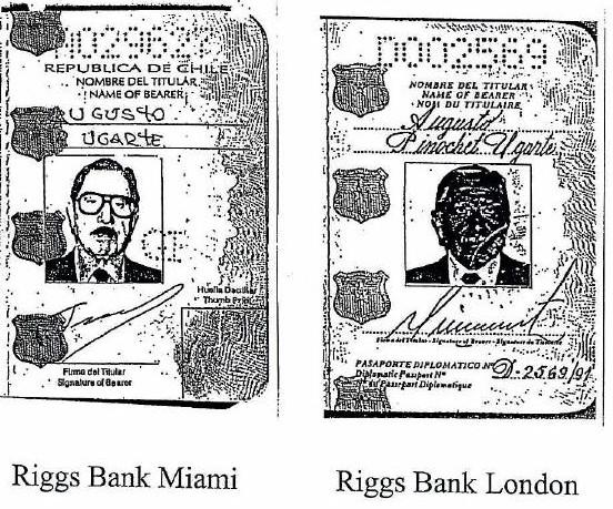 Zwei von mehreren falschen Pässen, die Chiles Ex-Diktator Pinochet zur Eröffnung von Bankkonten bei der Riggs Bank einsetzte (Bildausschnitt)