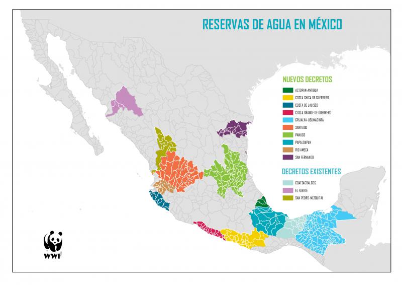 Eine Landkarte Mexikos mit eingezeichneten Wassergebieten