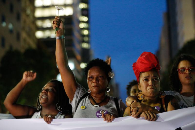 Gedenkmarsch für Marielle Franco und Protest gegen die Militarisierung in Rio de Janeiro am 21. März