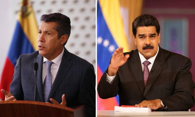 Henri Falcón (links) will als als erste Amtshandlung "politische Gefangene" in Venezuela freilassen, Nicolás Maduro ruft zur Einheit und zum Frieden auf (Kollage Amerika21)