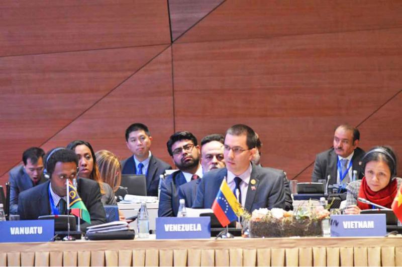 Der Außenminister von Venezuela, Jorge Arreaza, bei der 18. Ministerkonferenz der Blockfreien in Baku, Aserbaidschan