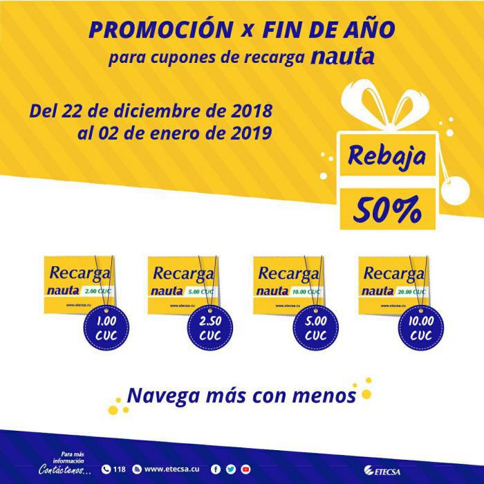 Vom 22. Dezember bis zum 2. Januar werden Aufladecoupons für den Nauta-Internetdienst auf Kuba zum halben Preis verkauft
