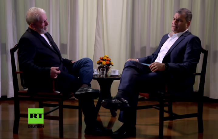 Lula da Silva, Mitgründer der Arbeiterpartei, erklärt im Gespräch mit Rafael Correa die Hintergründe der politischen Krise in Brasilien (Sreenshot)