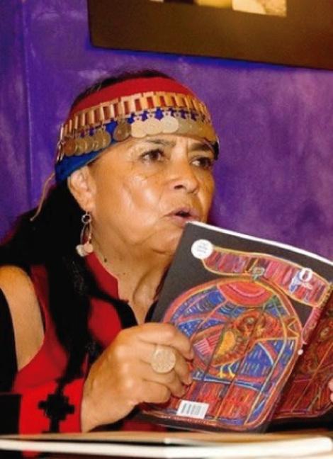 Die  Mapuche-Aktivistin Rayen Kvyeh aus Chile bei einer Lesung