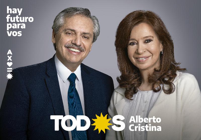 Wahlplakat des Bündnisses "Frente de Todos". Das Kandidatenduo Fernández/Fernández liegt in der Wählergunst derzeit weit vorn