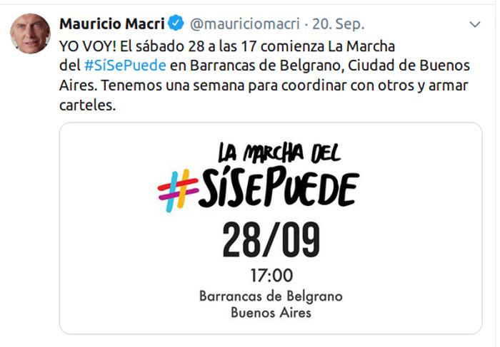Präsident Macri ruft seine Anhänger für 28. September zu landesweiten Unterstützungsmärschen auf
