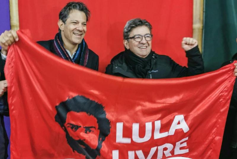 Jean-Luc Mélenchon mit dem PT-Politiker Fernando Haddad in Brasilien vor dem Besuch bei Lula