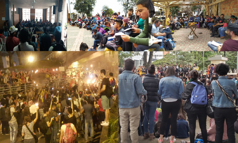 Bürgerversammlungen in Cali (unten Links) und in verschiedenen Stadtvierteln Bogotás