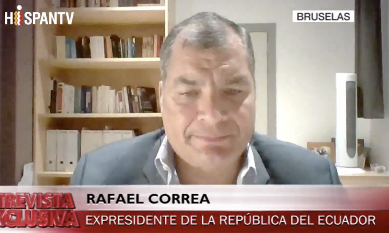Der ehemalige Präsident von Ecuador, Rafael Correa, in dieser Woche bei einem Interview mit dem Sender HispanTV (Screenshot)