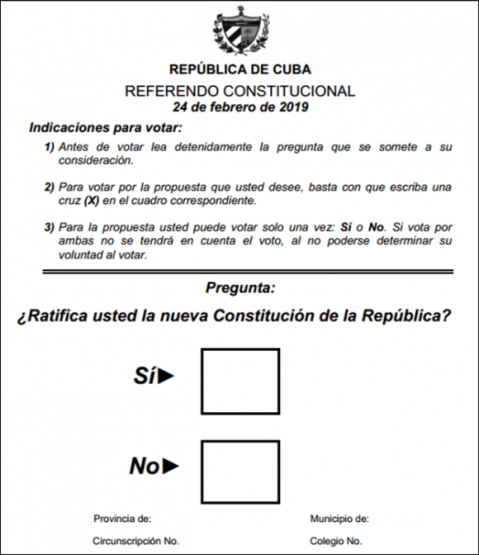 Abstimmungszettel für das Verfassungsreferendum in Kuba: "Bestätigen Sie die neue Verfassung der Republik?" „Ja“ oder „Nein“
