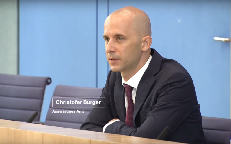 Der Sprecher für das Auswärtige Amt, Christofer Burger, auf der Bundespressekonferenz