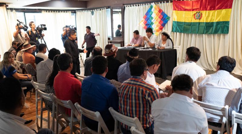 Ex-Präsident Evo Morales bei einer Konferenz im argentinischen Exil zu den Neuwahlen in Bolivien