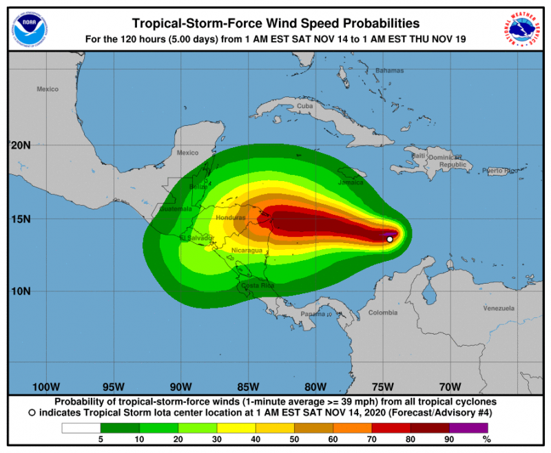 Der Tropensturm „Iota“ nahm über der Karibik an Stärke zu und könnte Hurrikanstärke zwei bis drei erreichen