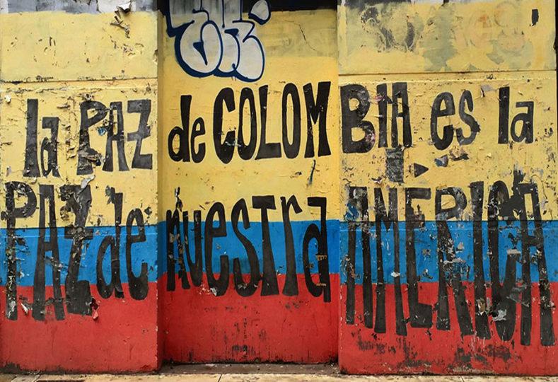 Wandbild: "Der Frieden Kolumbiens ist der Frieden unseres Amerikas"