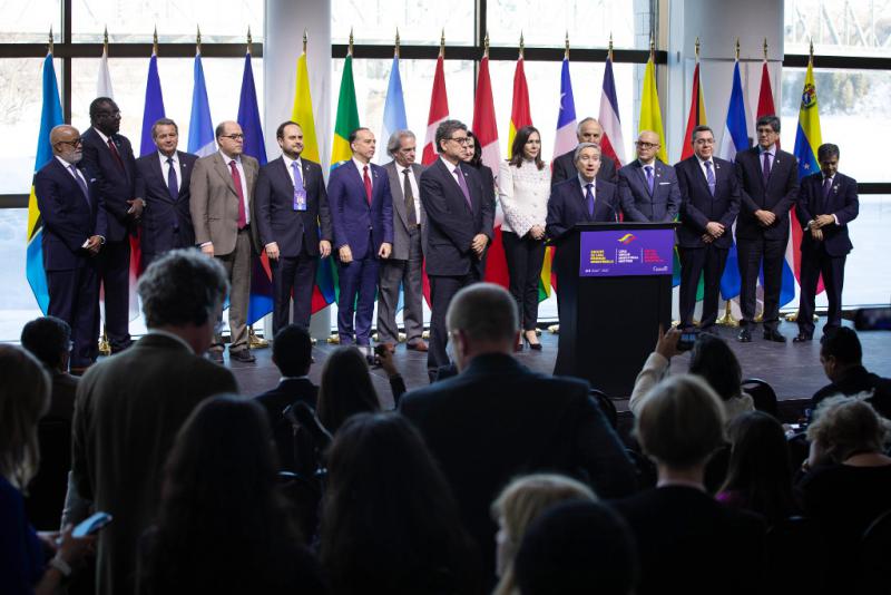 Vertreter der Lima-Gruppe vergangene Woche in Québec. Am Mikrophon Kanadas Außenminister François-Philippe Champagne