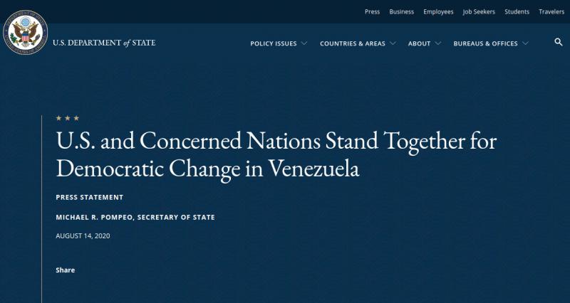 "Die USA und besorgte Nationen stehen zusammen für demokratischen Wechsel in Venezuela", titelt die Pressemitteilung des US-Außenamtes
