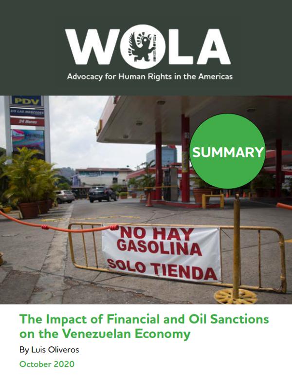 Die US-Sanktionen schaden vor allem den Ärmsten und sind politisch kontraproduktiv: Zu diesem Schluss kommt der Wola-Bericht (Deckblatt, Screenshot)