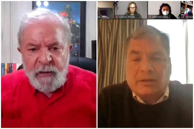 Die Ex-Präsidenten von Brasilien und Ecuador beim virtuellen Treffen der Puebla-Gruppe (Lula da Silva, links, und Rafael Correa, rechts)