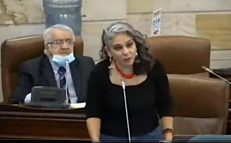 Die Abgeordnete María José Pizarro Rodríguez bei der Debatte des umstrittenen Sicherheitsgesetzes