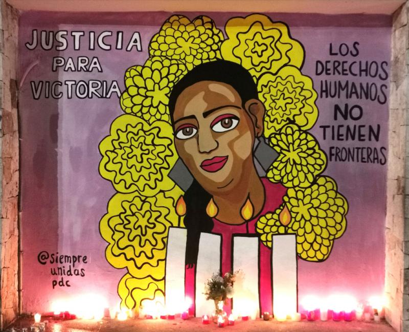 Wandbild in Mexiko: "Gerechtigkeit für Victoria ‒ für die Menschenrechte gibt es keine Grenzen"