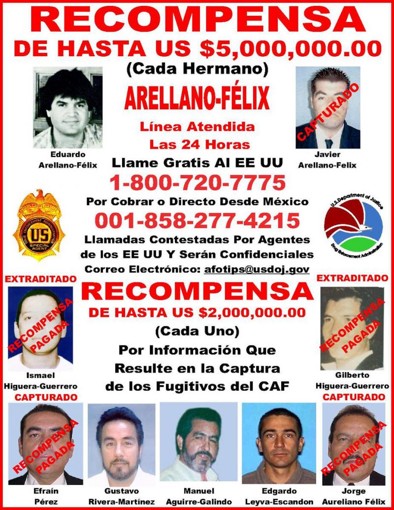 Eduardo Arellano Félix (oben links) baute einst gemeinsam mit seinen Brüdern das Tijuana-Kartell auf