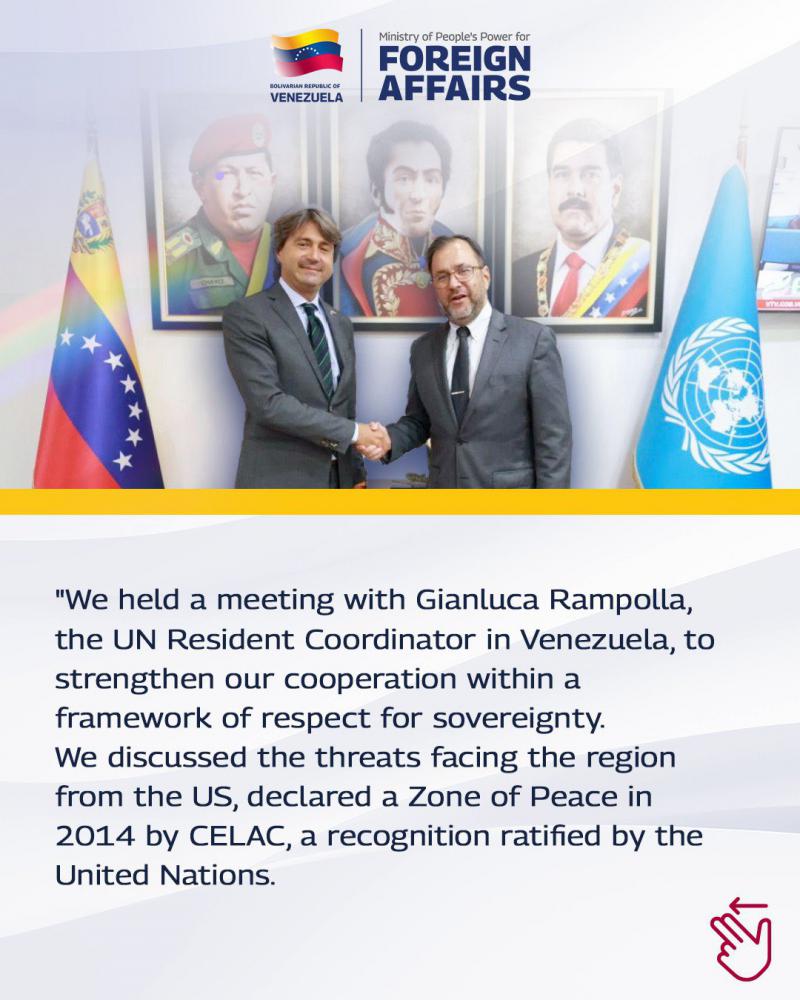 Venezuelas Außenminister Iván Gil mit dem Vertreter der UNO in Venezuela, Gianluca Rampolla