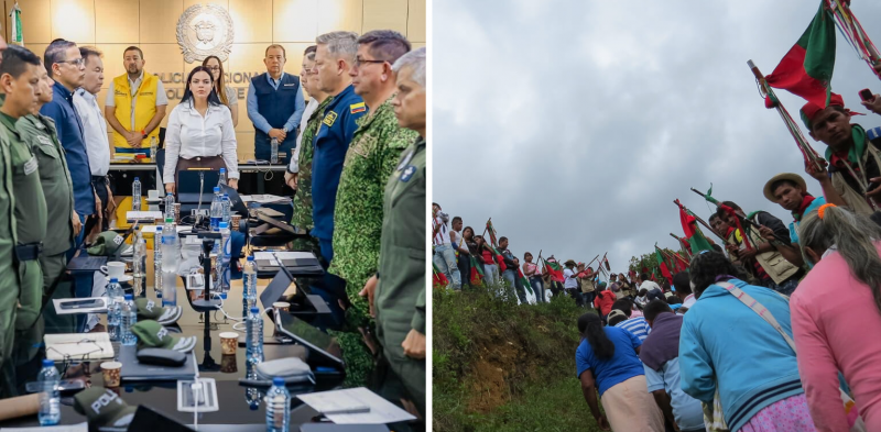 Links: Sicherheitsrat nach dem Anschlag in Cúcuta. Rechts: Die indigene Gemeinschaft der Nasa