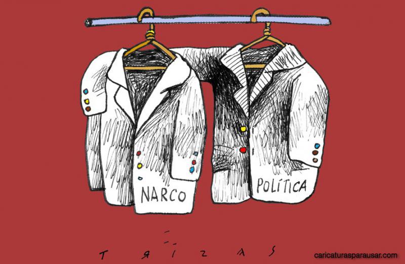 Narco und Politik, versinnbildlicht in einem Cartoon von José Luis Diego Trizas (2018).